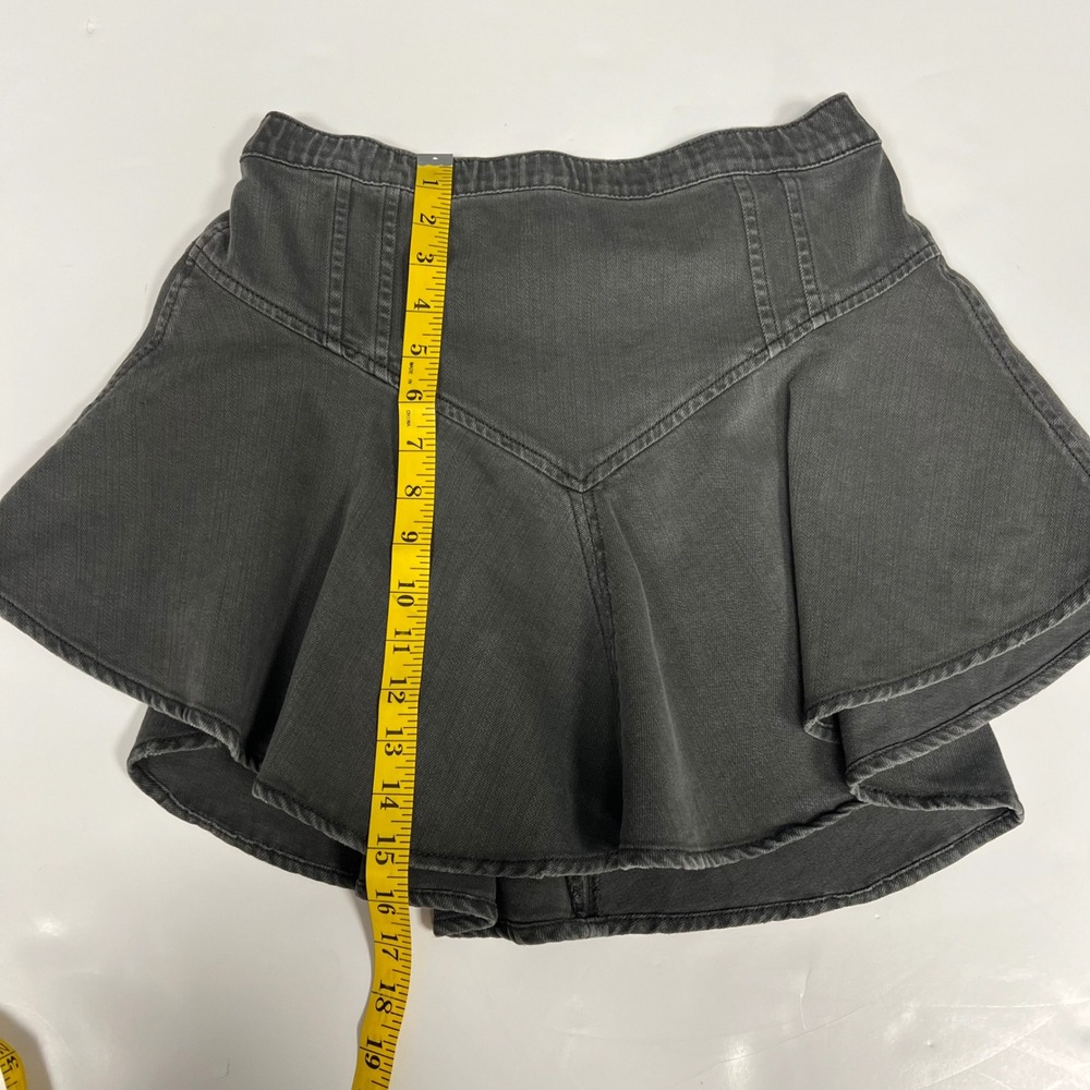 Aerie Denim Skirt Ruffle Hem Gray Mini Skater Elastic Waist Casual S‎ - Picture 8 of 8